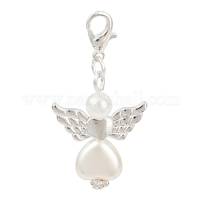 Пластиковый жемчужный ангел-подвеска в форме сердца HJEW-JM03579-02-1