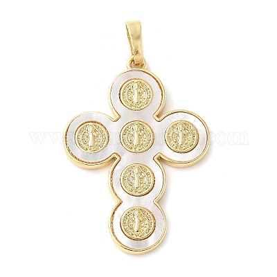 Подвески из латуни с натуральными белыми ракушками KK-S522-01D-G-1