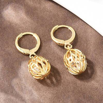 Полые овальные латунные серьги с прозрачными кубическими циркониями&nbsp;EJEW-H182-04A-G-1