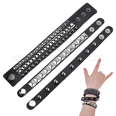 3шт. браслеты из искусственной кожи в стиле панк BJEW-WH0014-076B-1