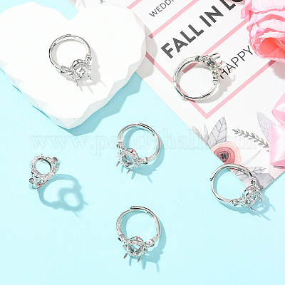 6 шт. регулируемое латунное кольцо с микропаве из прозрачного кубического циркония ZIRC-BBC0003-43-1