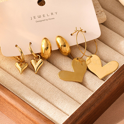 3 пара сережек в форме сердца из нержавеющей стали 304 для женщин FS-WGF1EAA-04-1