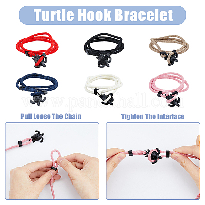 6шт. набор браслетов из двухцветного полиэфирного шнура с двумя петлями и застежками из сплава в виде черепахи BJEW-FI0001-25-1