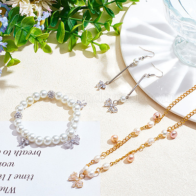 16 шт. 4 стильных латунных подвески-бантики с микропаве из прозрачных кубических цирконий DIY-DR0001-28-1