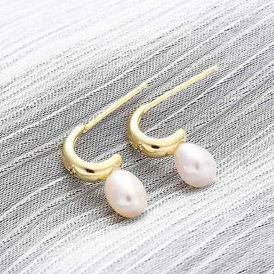 Серьги-гвоздики из натурального жемчуга в форме капли из латуни EJEW-Q043-02G-1