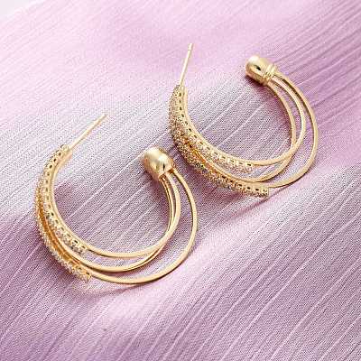 Серьги-гвоздики из латуни с тройной буквой С и микропаве из прозрачных кубических цирконий EJEW-R025-29G-1