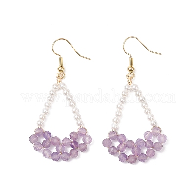 Серьги-подвески из натурального аметиста EJEW-TA00742-03-1