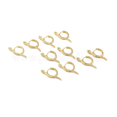 Серьги-кольца со змеей из зеленого кубического циркония EJEW-G312-07G-1