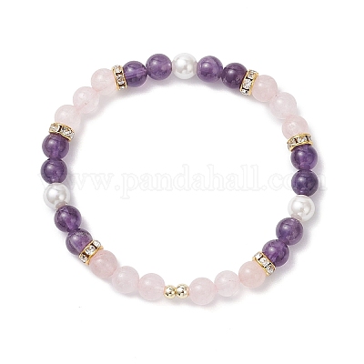 Браслеты из натуральных круглых бусин с аметистом BJEW-JB12229-02-1