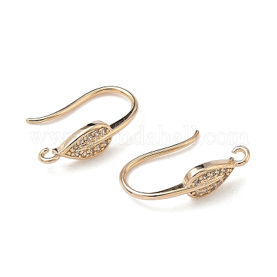 Вешалка для листьев покрытие латунь микро паве кубический цирконий крючки для серег KK-D083-09G-1-1