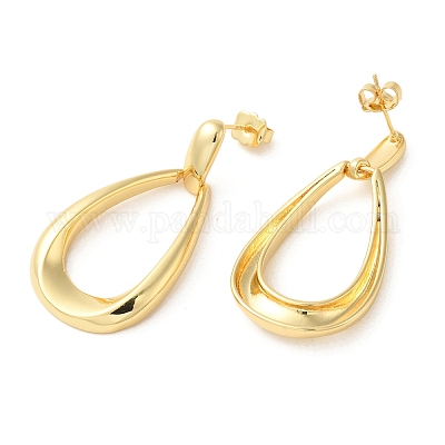 Серьги-гвоздики из настоящей латуни с покрытием из 18-каратного золота EJEW-G382-09A-G-1