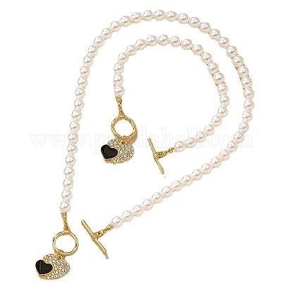 Комплекты браслетов и ожерелий из сплава сердечек со стразами и эмалью FS-WGE9C39-01-1