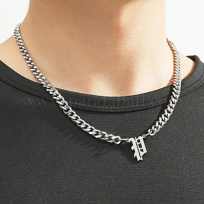 Ожерелья с кубинской цепочкой с подвеской-инициалом из нержавеющей стали 304 FS-WGB15F2-18-1