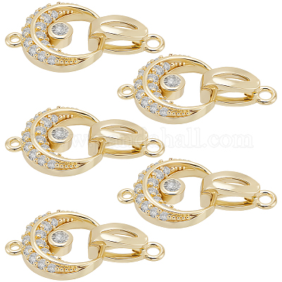 6 шт. латунные застежки с микропаве из прозрачного кубического циркония KK-BBC0021-29-1