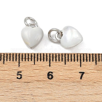 Подвески в виде сердечек из натуральной белой ракушки из латуни с соединительными кольцами KK-F908-07P-1