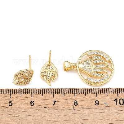 Комплект из латунного кулона и серег-гвоздиков с микропаве из кубических цирконий для женщин SJEW-F227-01L-G-1
