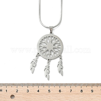 Ожерелья из плетеной сетки/сетки с подвесками из перьев Bohemian 201 из нержавеющей стали NJEW-P327-07P-A-1