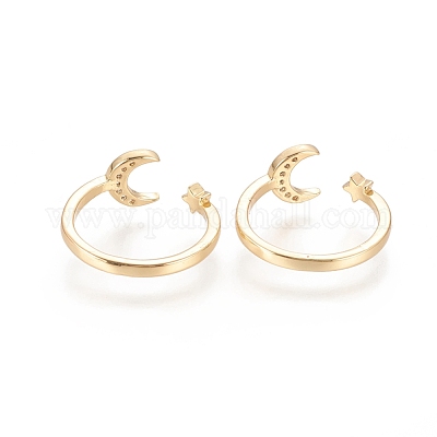 Латунные кольца из манжеты с прозрачным цирконием RJEW-F101-02G-1