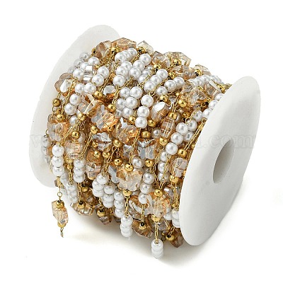 10 м ионное покрытие (IP) 304 нержавеющая сталь и АБС-пластик жемчужные бусины и стеклянные звенья-бабочки CHS-G035-04G-04-1