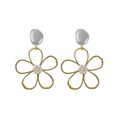 Серьги-гвоздики из пластика с цветочным сплавом и жемчугом FS-WG60BA4-01-1