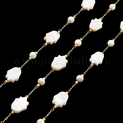 Цепочки из натуральной хамсы с круглыми звеньями и ручными панцирями CHS-G028-06G-1