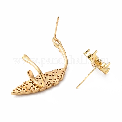 Асимметричные серьги с кубическим цирконием в виде цветов и листьев EJEW-E263-04G-1