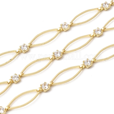 Цепи ручной работы с латунными звеньями и прозрачными кубическими цирконами в форме конского глаза CHC-G027-03LG-1