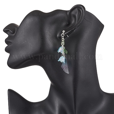 Серьги-гвоздики с подвесками в виде крыльев и цветка из нержавеющей стали 304 EJEW-TA00696-1