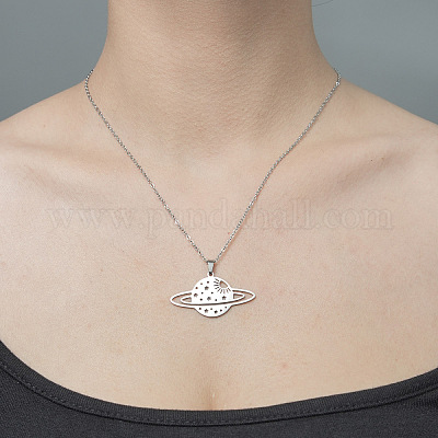 Ожерелье с подвеской в виде полой планеты из не тускнеющей нержавеющей стали 201 NJEW-OY001-75-1