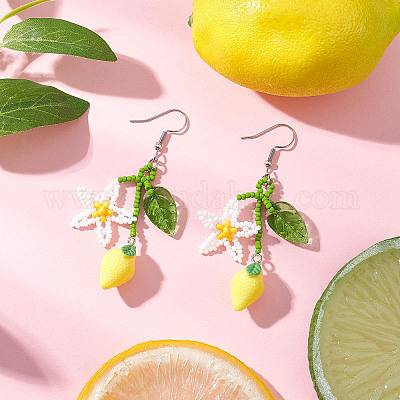 Серьги-подвески из стеклянного бисера ручной работы EJEW-MZ00477-1