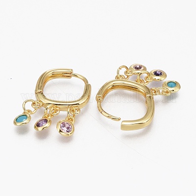 Серьги-кольца из латуни с микро-паве из фианита EJEW-L231-55G-1