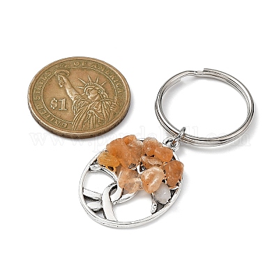 Брелок-подвеска из натурального красного авантюрина и сплава «Древо жизни» KEYC-JKC00648-01-1