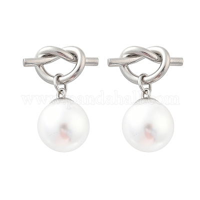 Круглые серьги-гвоздики из пластика с имитацией жемчуга из нержавеющей стали 304 EJEW-V008-02P-1