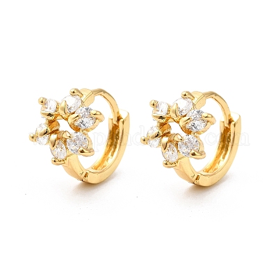 Серьги-кольца из латуни с цветком EJEW-S256-01A-G-1