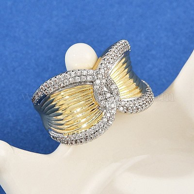 Латунные микро проложить манжеты кольца кубического циркония RJEW-D326-04G-1