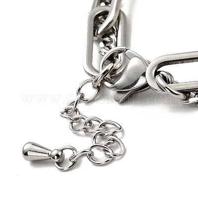 Устойчивый к потускнению 201 нержавеющая сталь бумажные и панцирные цепи двухслойный многорядный браслет для женщин BJEW-A126-19P-1