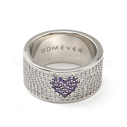 Кольцо на палец с широкой полосой в форме сердца из кубического циркония RJEW-C027-01P-1