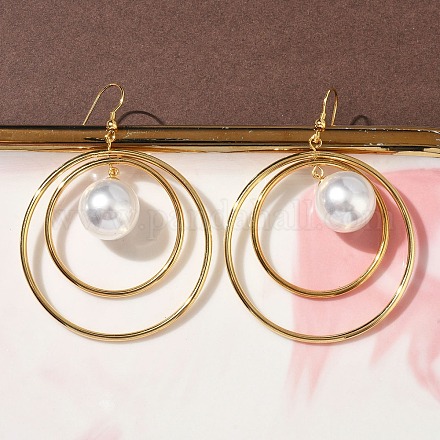 Серьги-подвески из искусственного жемчуга с гальваническим покрытием из нержавеющей стали 304 EJEW-Z129-04G-1