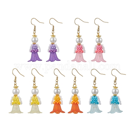 Серьги-подвески из стеклянных бусин ручной работы EJEW-MZ00446-1