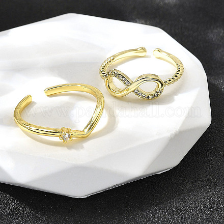2 шт. 2 стиля латунных прозрачных кубических циркониевых манжетных колец для женщин RJEW-S399-04G-1