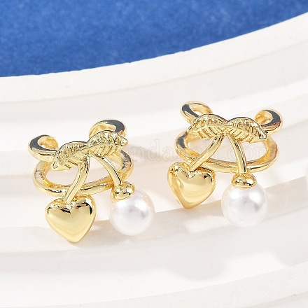 Серьги-манжеты из латуни и пластика с имитацией жемчуга EJEW-Q036-01G-1