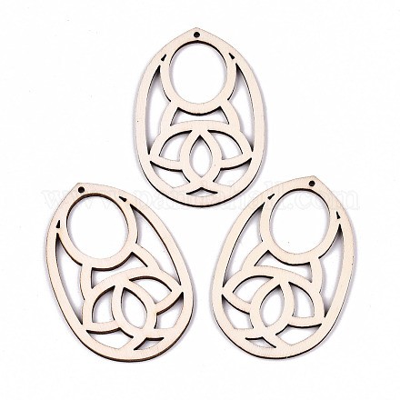 Неокрашенные натуральные полые деревянные большие подвески WOOD-N007-059-1