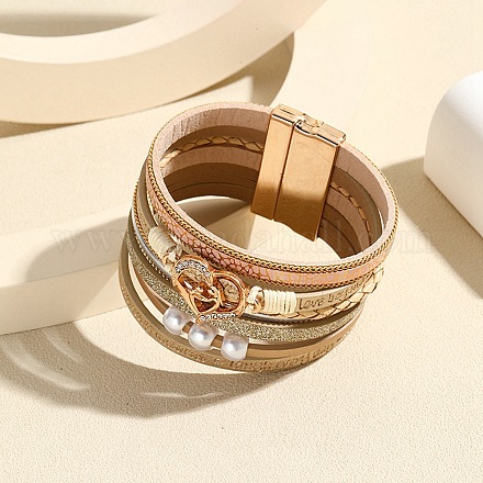 Многожильные кожаные браслеты с звеньями сердца PW-WG73619-03-1