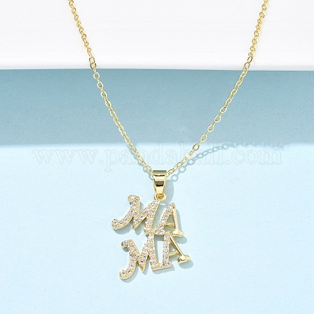 День матери латунные микропаве прозрачные кубические цирконии подвески ожерелья для женщин NJEW-Q021-01B-G-1