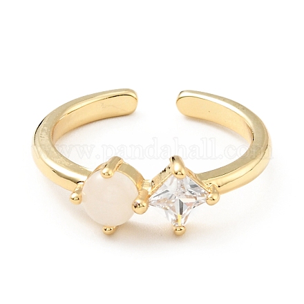 Открытое кольцо-манжета с прозрачным кубическим цирконием и стеклянным ромбом KK-D080-01G-1