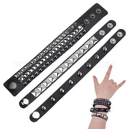 3шт. браслеты из искусственной кожи в стиле панк BJEW-WH0014-076B-1