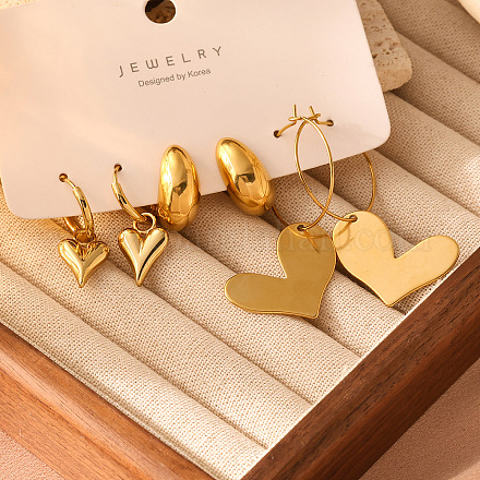 3 пара сережек в форме сердца из нержавеющей стали 304 для женщин FS-WGF1EAA-04-1