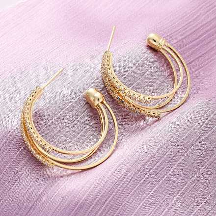 Серьги-гвоздики из латуни с тройной буквой С и микропаве из прозрачных кубических цирконий EJEW-R025-29G-1