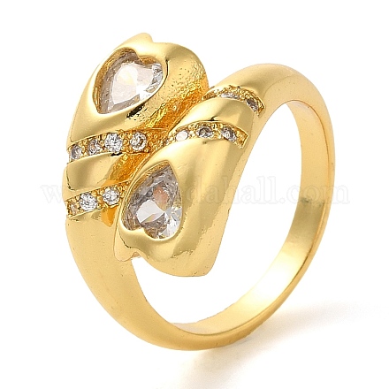 Открытые манжеты из латуни с микропаве и прозрачным цирконием для женщин RJEW-Z070-04G-01-1