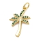 Rack Plating Brass Micro Pave Cubic Zirconia Pendants, Long-Lasting Plated, Lead Free & Cadmium Free, Coconut Tree, Green, 22.5x14x2mm, Hole: 3.5mm